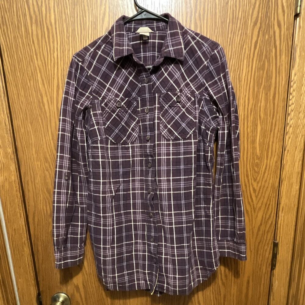 Vtg Duluth Trading Men's Purple Plaid Flannel Button-Up Shirt Pockets, Size S